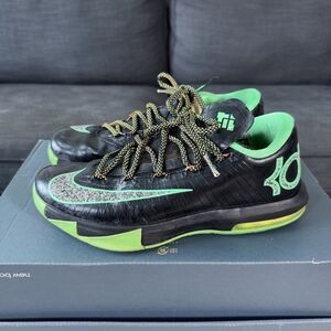 Nike KD 6 Night Vision Black Green Leather Basketball Shoes Men's Size 7.5
